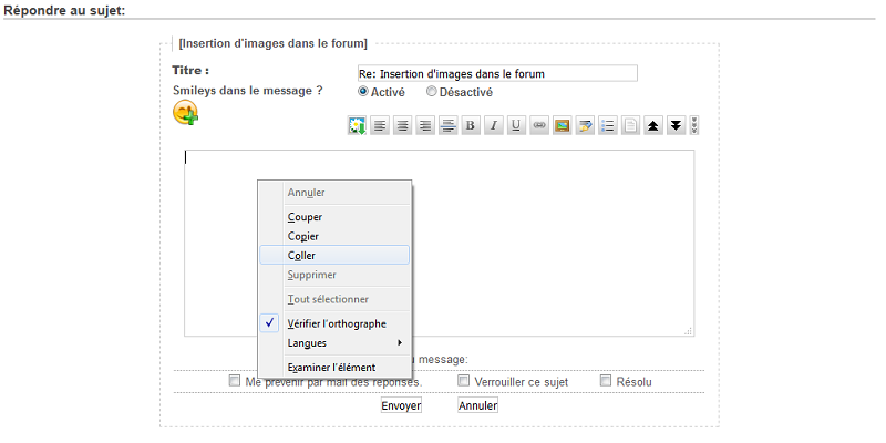 Insertion d'images dans le forum