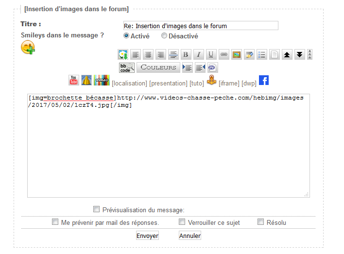 Insertion d'images dans le forum