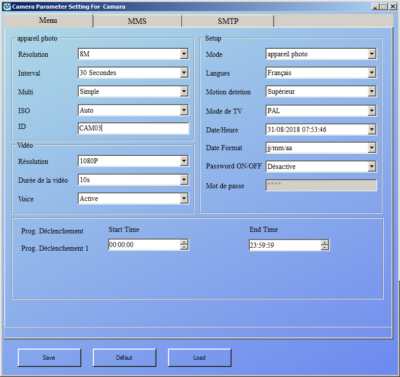 Configuration mail camra HC Orange