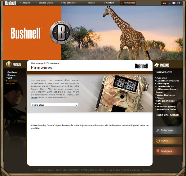 Bushnell Trophy Cam Aggressor 2017, mise  jour firmwares !